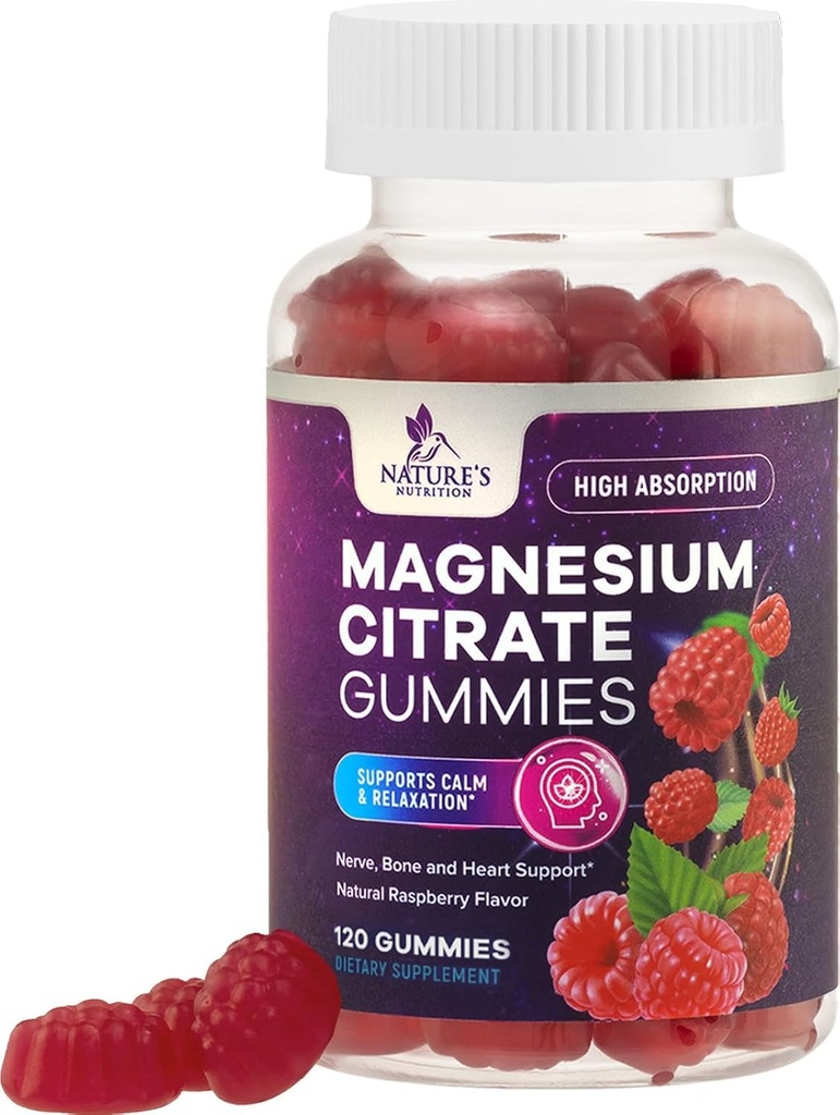 Magnezijev Citrat Gummies dopolnilo - visoka absorpcija, Vegan Magnezijev Gummy dodatek za odrasle in otroke, Magnesio Citrat Gummy dopolnila za mišice, živec, kosti in srce podporo - 120 Gummies