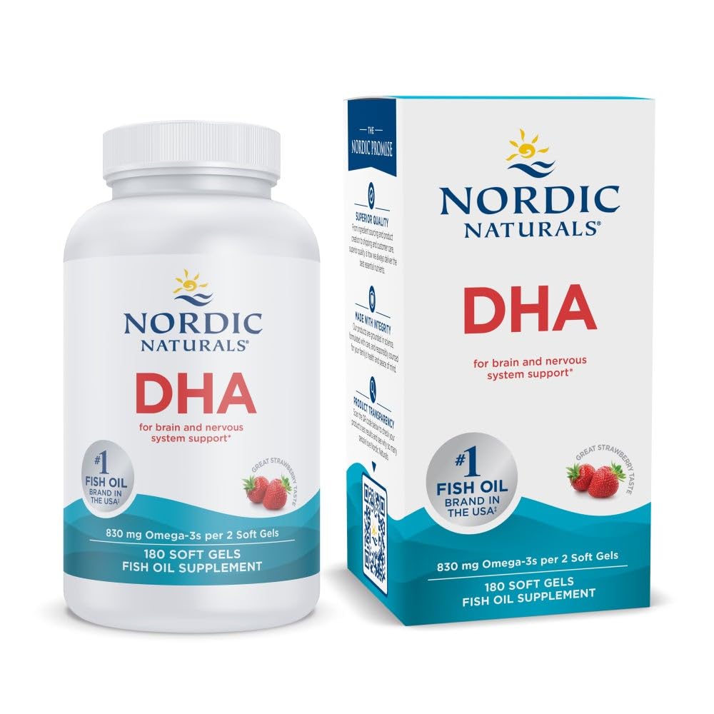 Nordic Naturals DHA, Jagode - 180 Soft Gels - 830 mg Omega-3 - Visoka intenzivnost DHA Formula za podporo možganov in živčevja - Non-GMO - 90 Serving