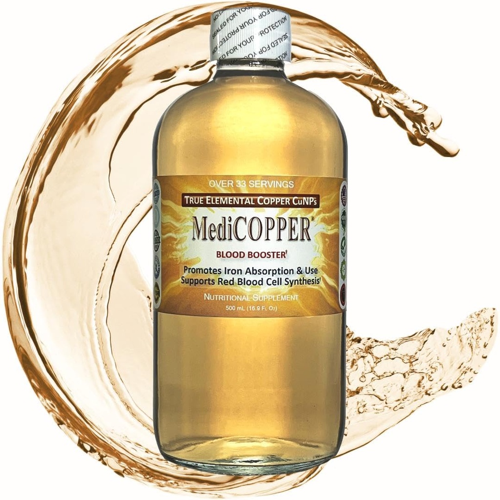 MediCOPPER Clood Booster True Coloidal Copper CuNP Nutrient - 500 ml v prozorni stekleni steklenici