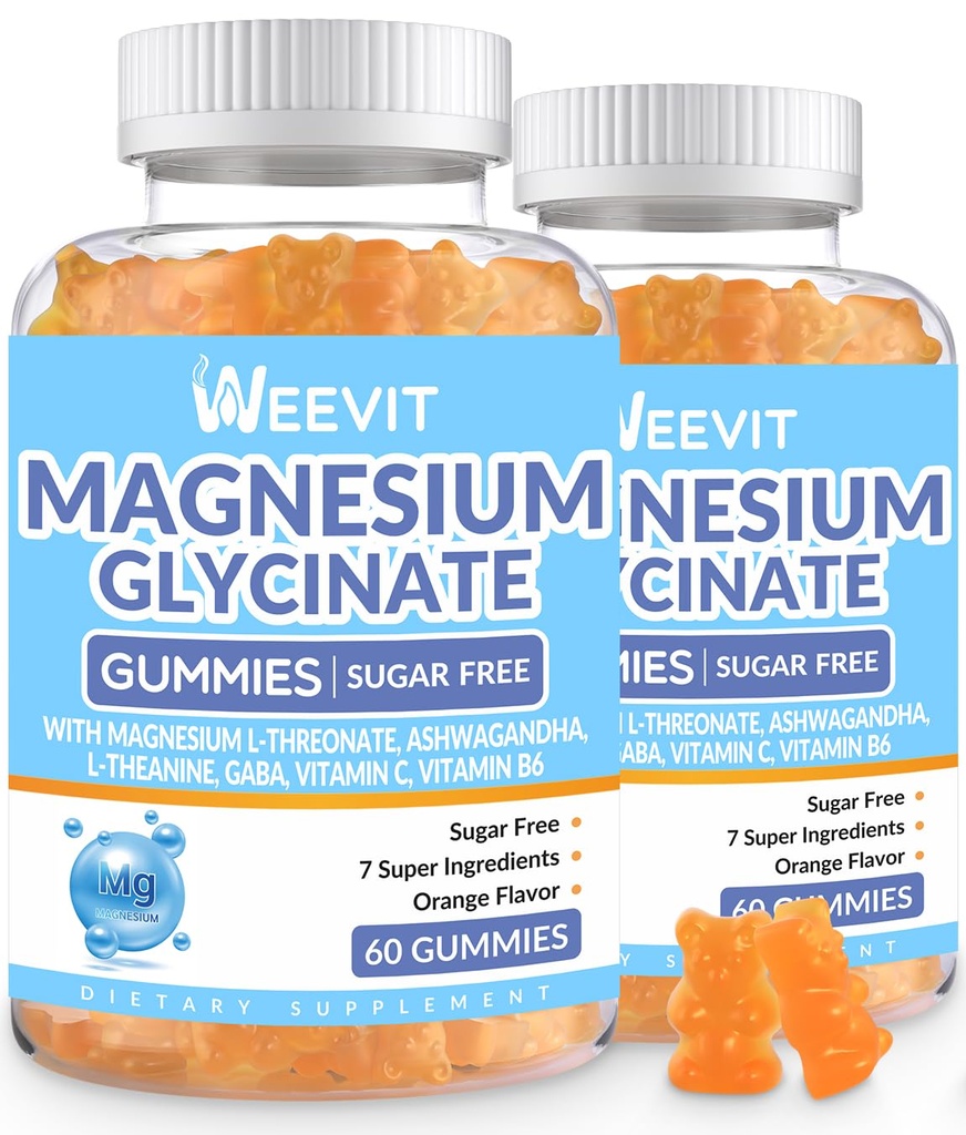 Magnezij brez sladkorja Glycinate Gumies z L-treonat, Magnezij dopolnila za ženske in moške z Ashwagandha, L-teanin, GABA, vitamin C, B6