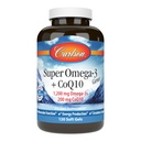 Carlson - Super Omega-3 Gems + CoQ10, 1200 mg Omega-3s 200 mg CoQ10, Cirkulacija Funkcija, proizvodnja energije in podpora za cirkulacijo, 120 Softgels