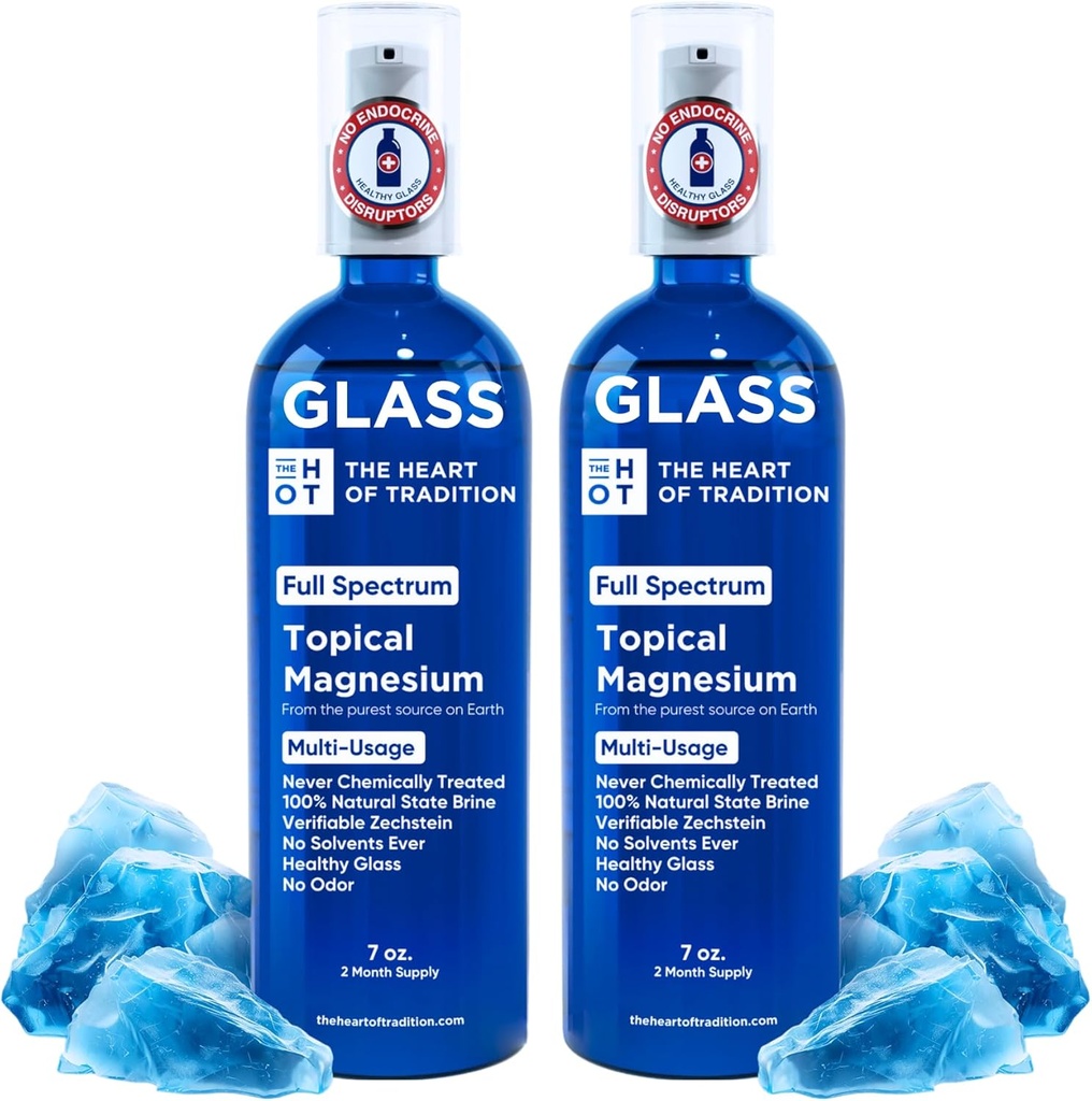 Topično Magnezijevo olje Spray Steklena steklenica iz starodavnega Zechstein morja in Trace Mineral 7 floz - Transdermalno čisto Magnezijev Spray olje za noge, mišice sprostitev, noge Cramps, spanje in splošno zdravje