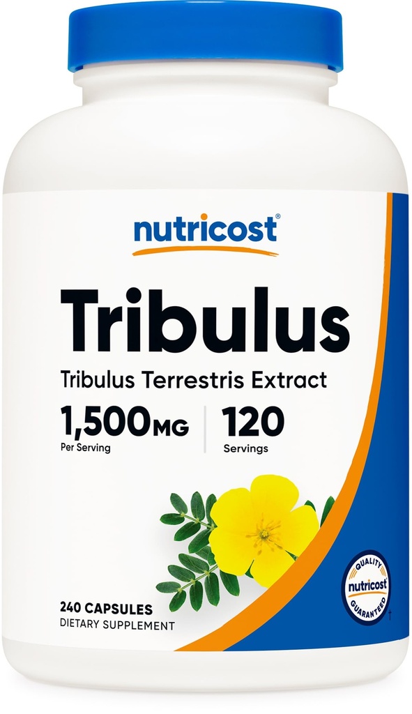 Nutricost Tribulus Terrestris Extract 1500 mg, 240 Kapsule - 45% saponinov, 120 servingov, ne-GMO, brez glutena