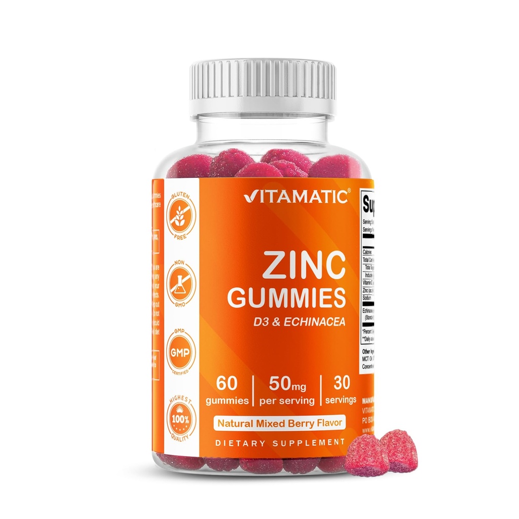 Vitamatski cink 50mg Gumies – 60 Vegan Gumies Gluten Free – Zdrava podpora imunskega sistema za odrasle, moške in ženske