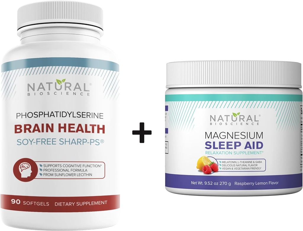 Natural BioScience Soy-free Fosfatidilserin 100mg & Magnezijev Sleep Powder dodatek paket - Ultimate Brain Health & Relaxation Podpora