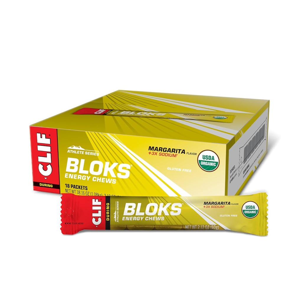 CLIF BLOKS - Margarita Flavor s 3X natrijem - energijski žveči - Ne-GMO - Rastlinska osnova - Hitro gorivo za kolesarjenje in tek - Hitri ogljikovi hidrati in elektroliti - 2.12 oz. (18 Count)