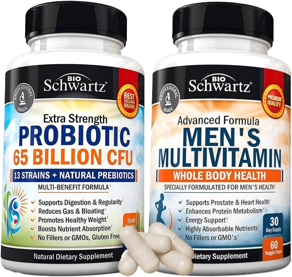 Advanced Daily Men's Multivitamin z vitaminom C A B D3 E in cinkom (1 mesec dobave) Plus 65 milijard CFU Daily Probiotic dodatek (1 mesec dobave)