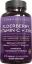 Naravna Viva Črna Bezgova jagoda z vitaminom C in cinkom za odrasle (60 jih je) - Sambucus Elderberry Imune Support, Črna Bezgove kapsule za odrasle, Bezgova jagoda dopolnila za ženske
