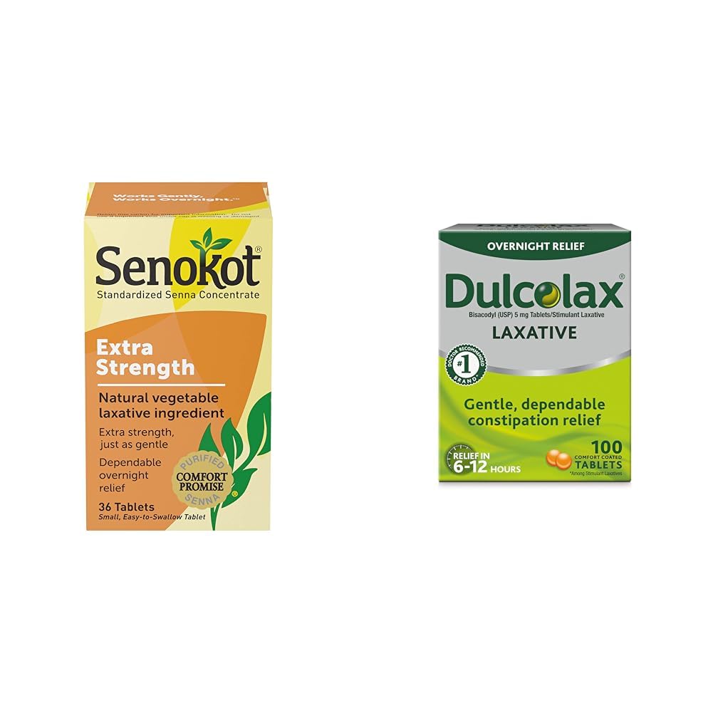 Senokot Extra Strength Natural Rastlinski Odvajalo za nežne čez noč Relief Occasional zaprtje, 36 Count & Dulcolax Stimulant Laxative Tablete (100 Count) Nežno Čez noč Zaprtje Relief