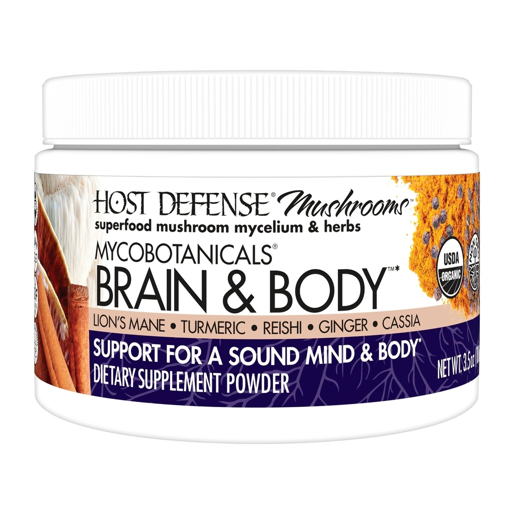 Host Defense MycoBotanicals Brain & Body* Powder - Prebavna in Imunska podpora dopolnilo z Lion's Mane & Reishi goba - Možganski dodatek za podporo spomin in fokus - 3.5 oz (33 Služabniki)*