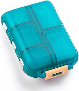 Vsakdanje potovalne tablete Organizator primera, Malih 10 Kompartmentov Medicine Dispenser, Compact Purse Prenosni tabletke Opomnik kot nalašč za on-the-Go shranjevanje vitamin, ribje olje, kalcijeva tableta, zelena