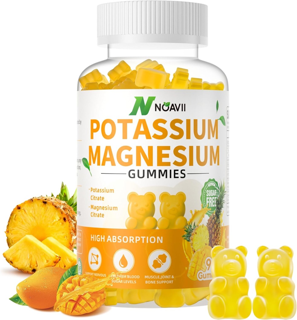 Kalijev Magnezij Gumiji, Nova Formula Calm Magnezij Glicinat Gumiji, Žvečljivi Gumi dodatki za noge Cramps & mišice, Ananas Flavor 90