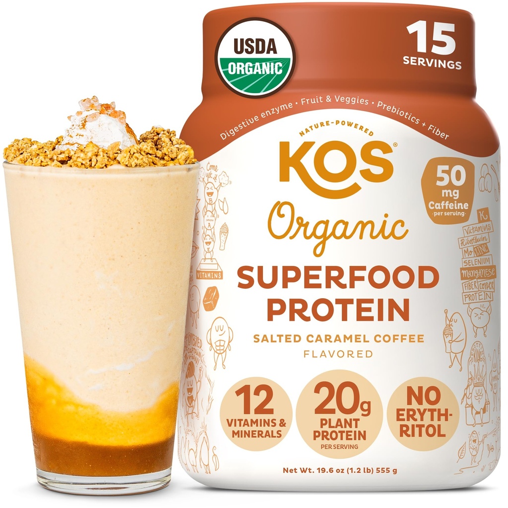 KOS Vegan Protein Powder, soljena kava iz karamele - beljakovinska mešanica z nizko vsebnostjo ogljikovih hidratov, organska rastlinska superhrana bogata z vitamini in minerali - Keto, mlečni izdelki - nadomestek za ženske in moške - 15