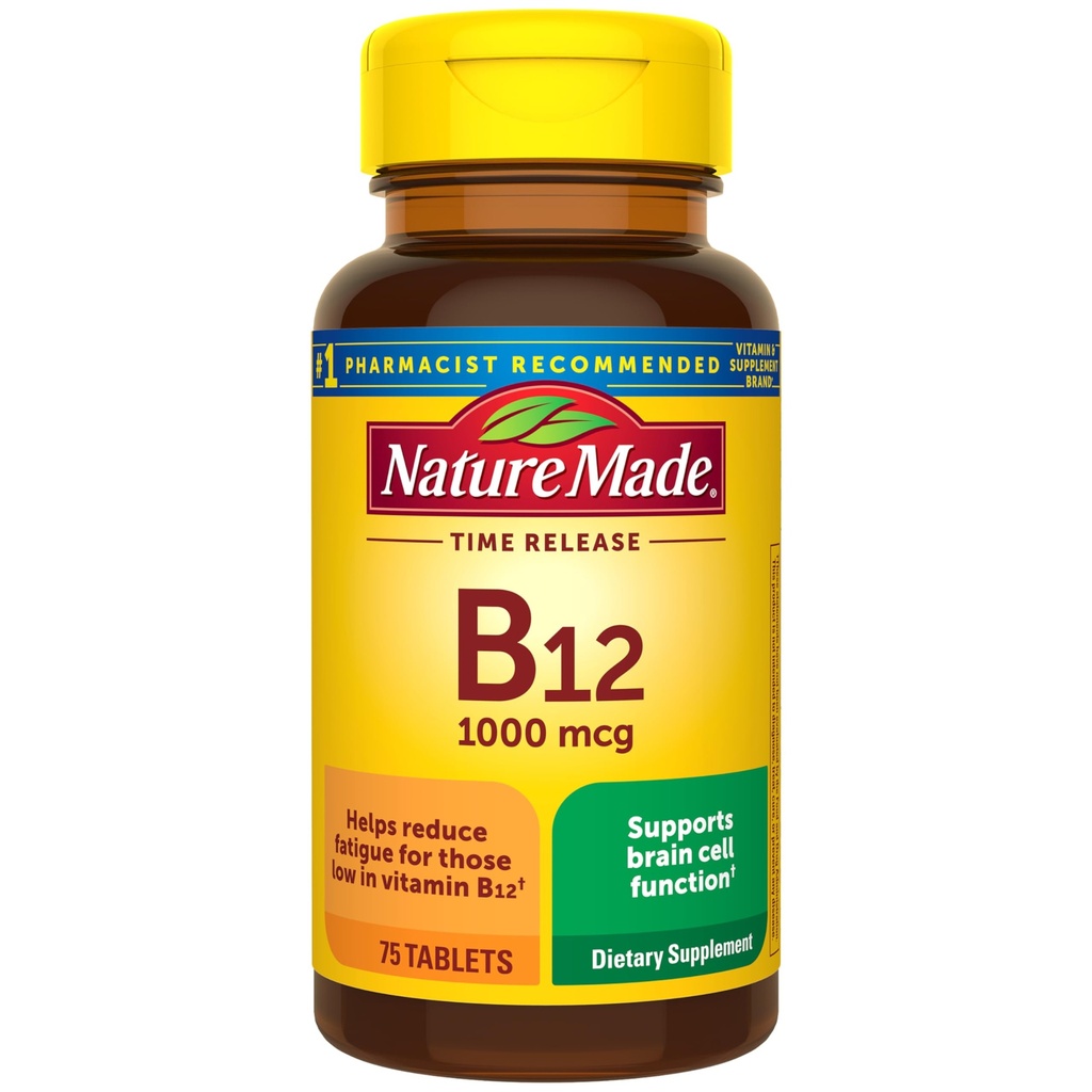 Vitamin B12 1000 mcg, prehranska dopolnila za energetsko presnovno podporo, 75 tablet za sprostitev v času, 75 dnevna dobava