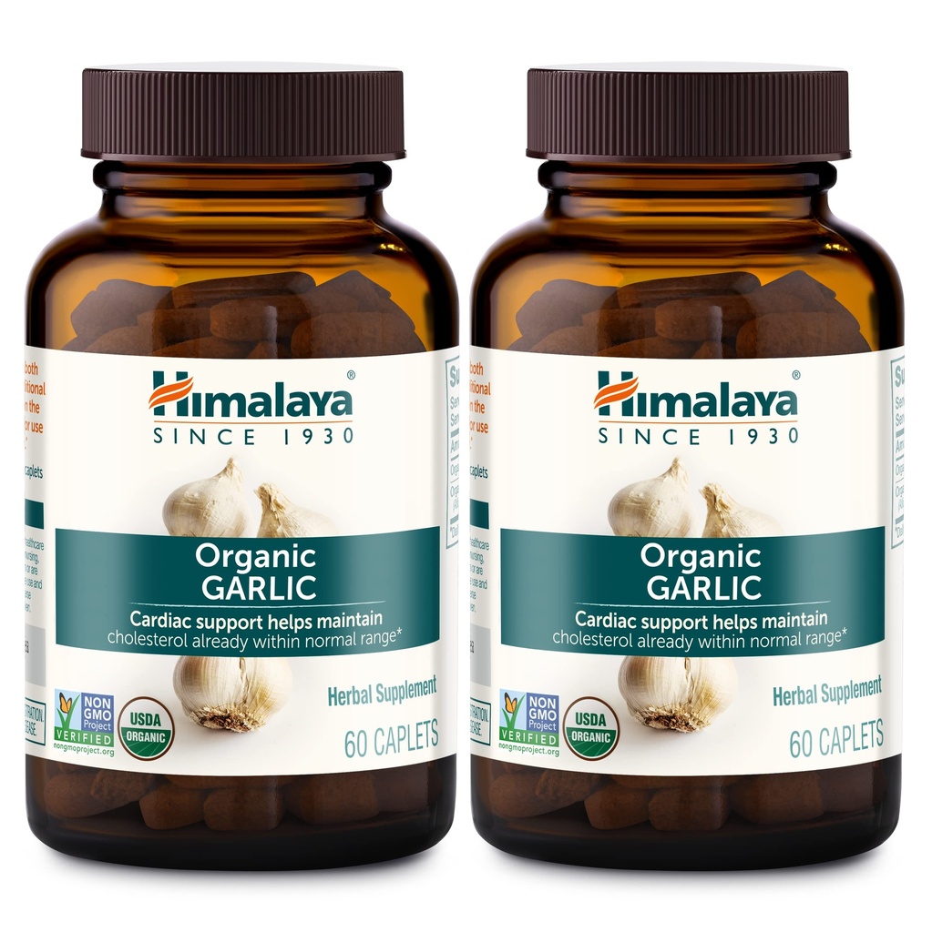 Himalaja Organski česen, za zdravljenje metabolizma in imunske podpore lipidov, 1.400 mg, 60 kapsul, 1 mesec, 2 pakiranji