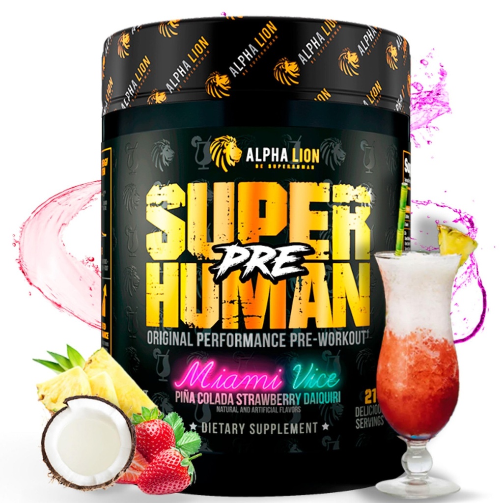 ALPHA LION Superhuman Pred-workout Powder, Beta Alanin, L-Tavrin in Tri-Source Caffeine za trajno energijo in fokus, dušikov oksid in citrulin za črpalko (21 strežnikov, Miami vice)