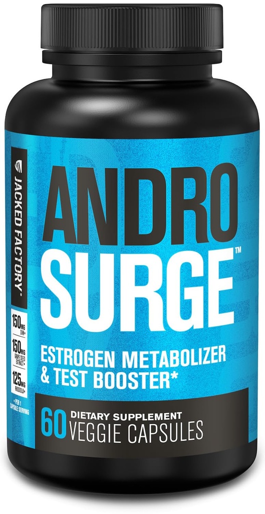 Jacked Factory Androsurge Estrogen Blocker za moške - Natural Testosteron Booster za moške in estrogen Metabolizator s Tongkat Ali, DIM, Long Jack & More - Test Booster & Muscle Builder - 60 Count