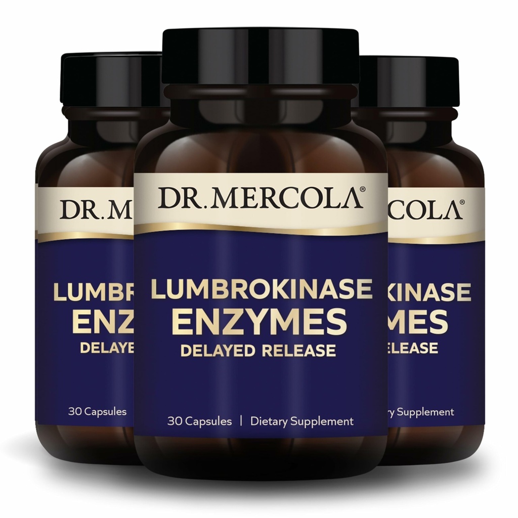 Dr. Mercola Lumbrokinase Enzymes - Zapoznela release Formula - prehranska dopolnila za kardiovaskularno in energetsko podporo - Ne-GMO, Gluten-free & Soy-free - 30 kapsul (30 serving), 3 pakiranja