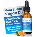 Bold Botanica D3-K2-A, Tekoči vitamin kompleks, Vegan D3 iz organskih alg z vitaminom K2 (MK7) in A za imuno podporo, naravno pomarančno aromo, Okusi okusno, 1 FL OZ. (30ml)