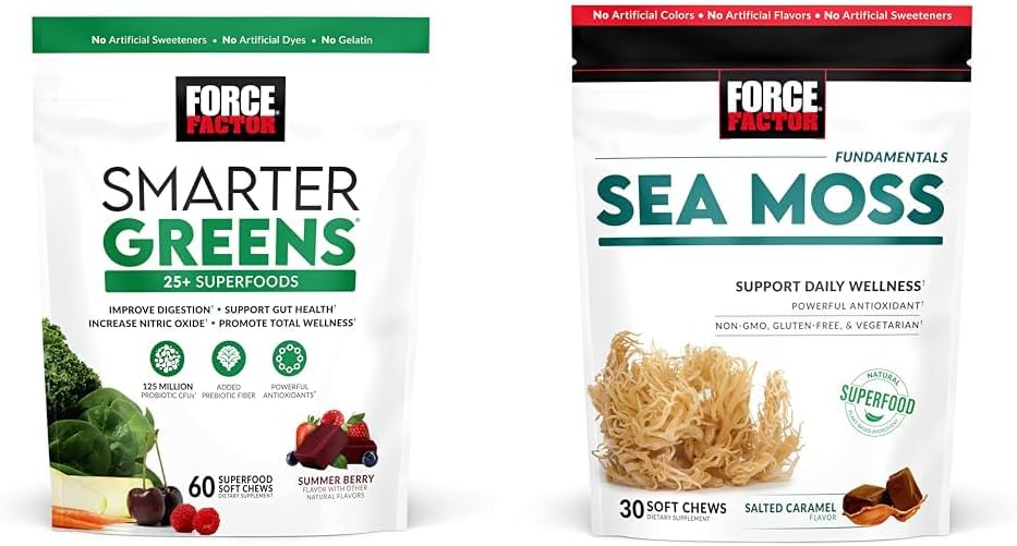 FORCE FAKTOR Greens Chews s 25+ Superfoods & Sea Moss Chews, 60 & 30 Count