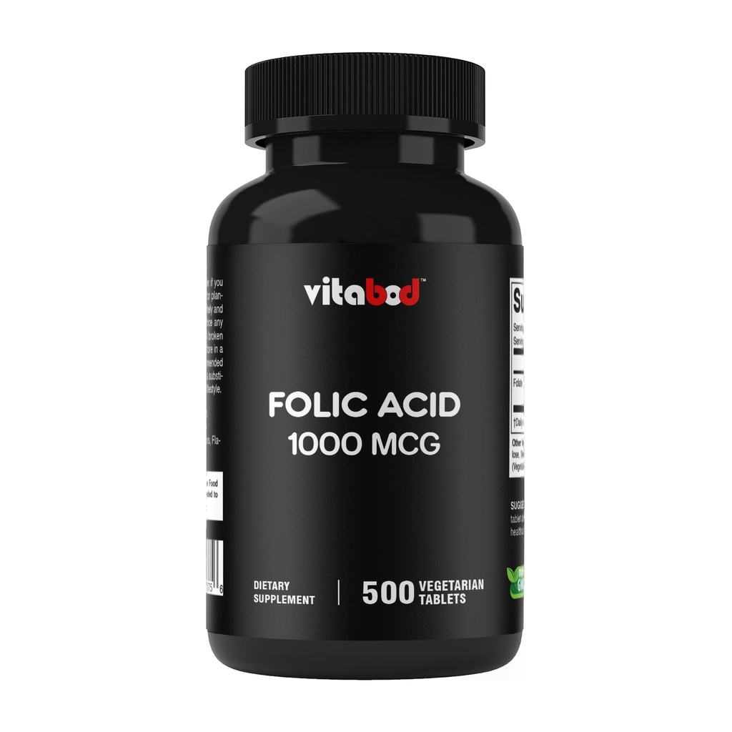 Folna kislina 1 mg (1000 μg) (vitamin B9) - 500 vegetarijanskih tablet - esencialni prenatalni in postnatalni vitamin