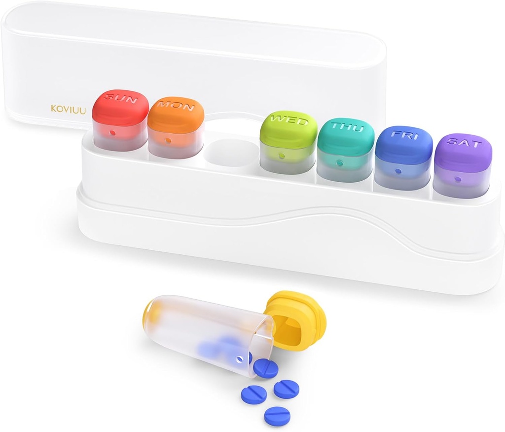Tedenske tablete Organizator 1 Čas na dan, KOVIU Odstranljive tablete Box 7 dan, Prenosna potovalne tablete Primer, Enkrat dnevno Medication Container Imetnik, Teden tablete Dispenser za vitaminske medicine dodatek, Bela