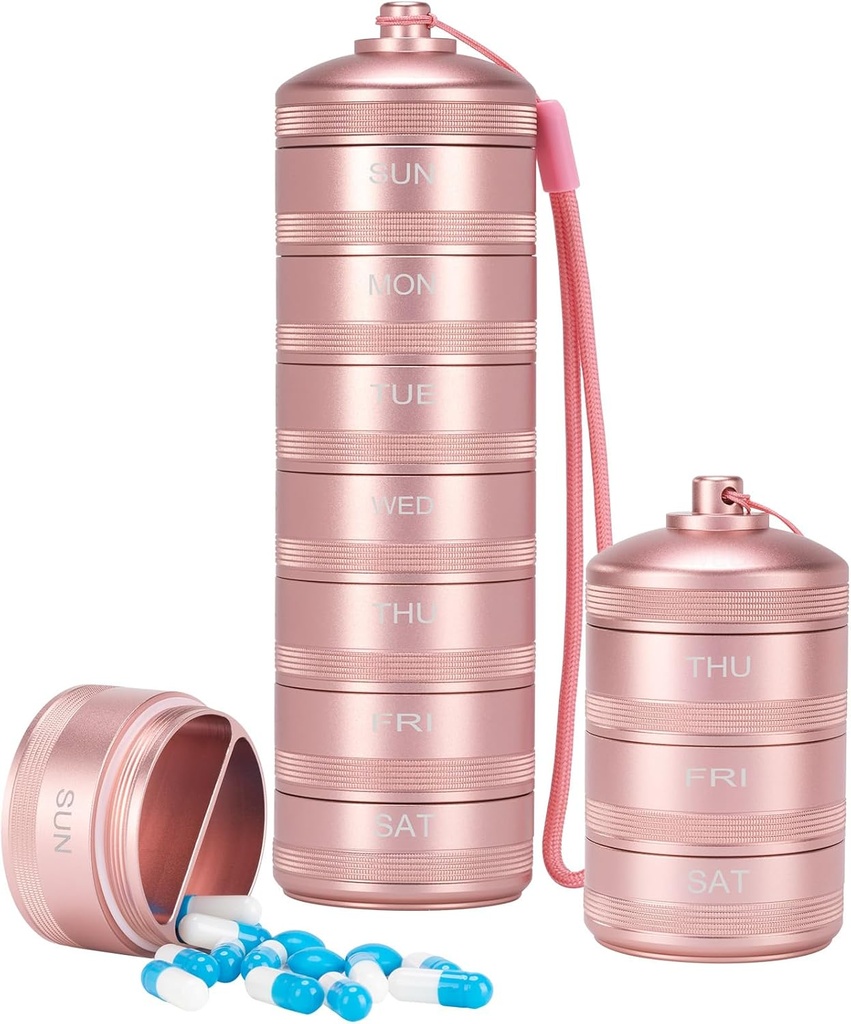 XHT Pink Weekly Metal tablet Organizator 7 dan 2 krat na dan – Estetsko vodoodporne AM PM tablete za potovanje Box, Težke tablete imetnik in zdravila tablete Organizator za vitamine, ribje olje in dodatki