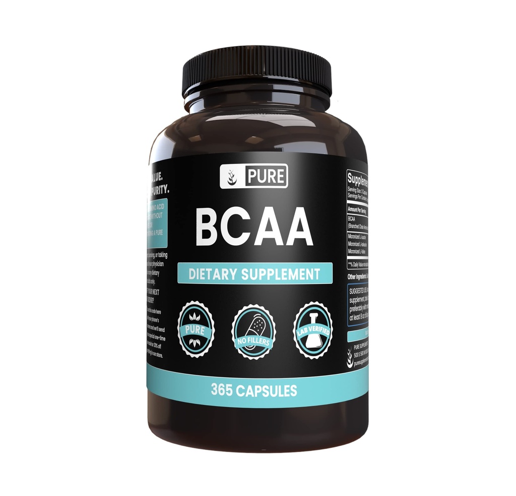 Čiste izvirne sestavine BCAA (365 kapsul) Brez magnezija ali riževih polnil, vedno čista, laboratorij preverjen