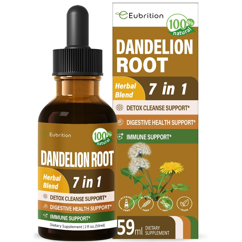 Dandelion Root Extract kapljice, Diente de Leon Organico Hierba, Dandelion dodatek Formula w/Milk Thistle Kurkum za Detox čiščenje, Prebava & Imunska podpora, Alkohol-free Tinkture. 2oz