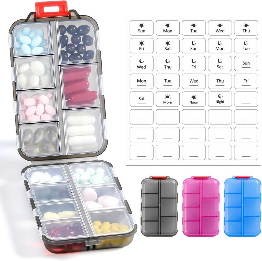 3 Pack 14 GRIDS potovalne tablete Organizator škatle z nalepkami - potovalna medicina Case Kit - žepni dnevni lekarna kontejner - Travel Medicina imetnik Dispenser za ribje olje Vitamin dopolnilo shranjevanje - Počisti