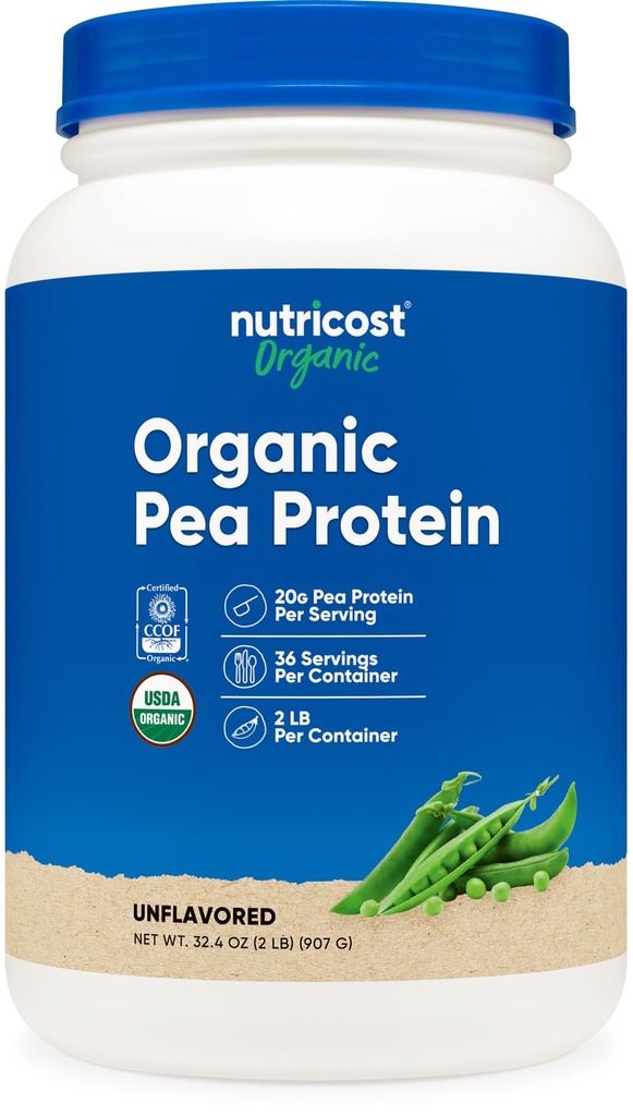 Nutricost Organski Pea Beljakovinski izolat v prahu (2LBS) - nearomatiziran, certificiran USDA Organski, Beljakovine iz rastlin, vegetarijansko prijazno, Gluten brez, ne-GMO
