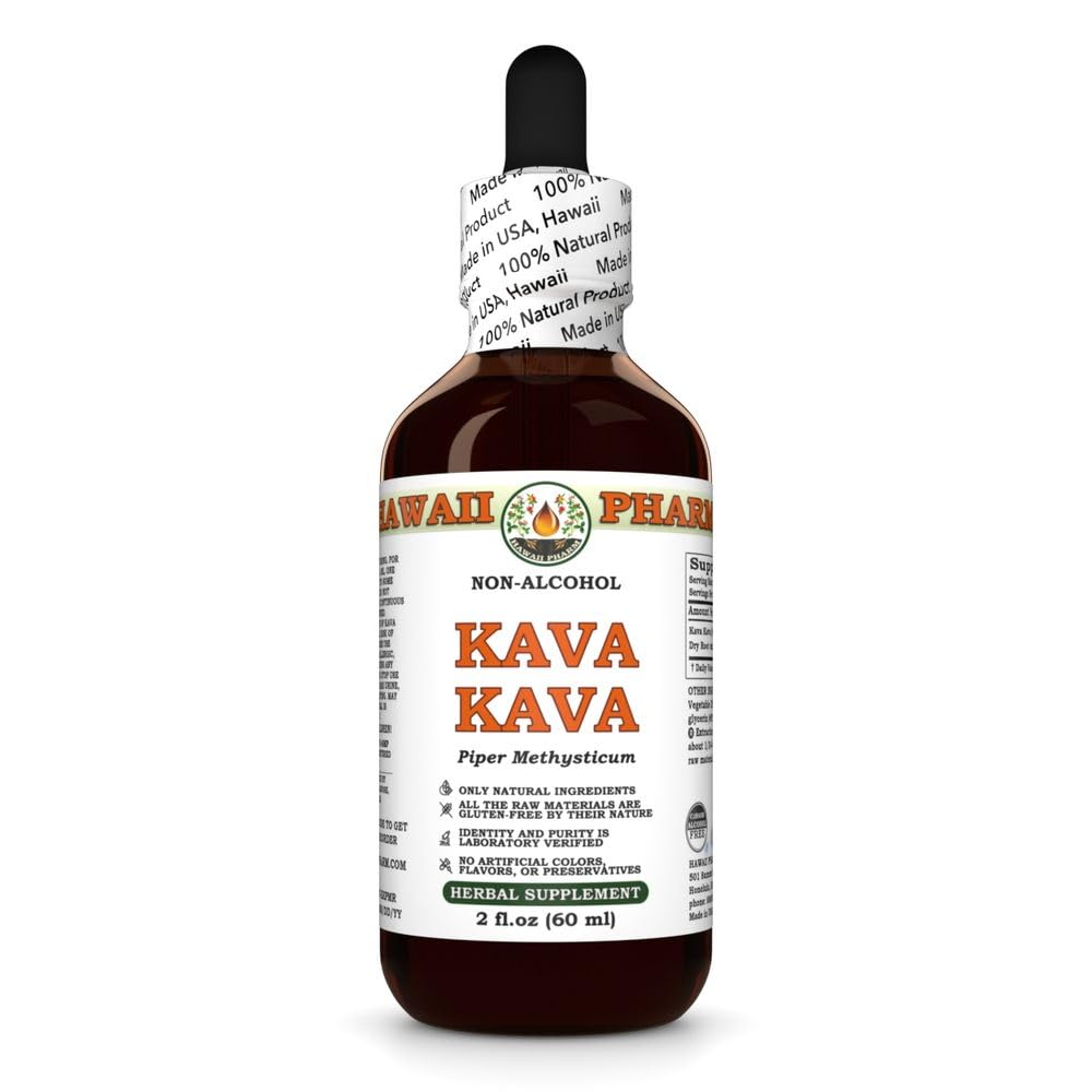 Havaji Pharm Kava Kava Brez alkohola Tekoči ekstrakt, Kava Kava (Piper Methysticum) Posušeni koren Glicerit Naravni zeliščni dodatek 2 oz