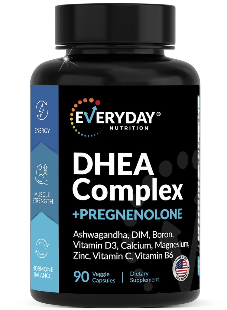 DHEA Micronized 200mg Complex z Pregnenolone 100mg dodatek za moške in ženske z Ashwagandha, DIM, Magnezij, Boron, kalcij, cink, vitamin D3, C in B6 Hormone Podpora - Izdelano v ZDA 90 Kapsule