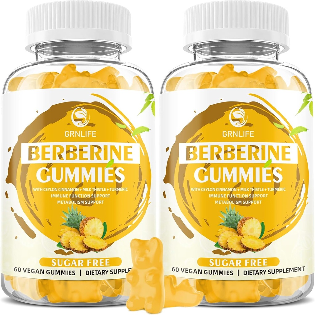 Berberine Gumies s Ceylon Cinnamon 1500mg visoke jakosti Berberine HCL dodatek za imuno in presnovno podporo, brez sladkorja, Ananas Flavor - 120 Count