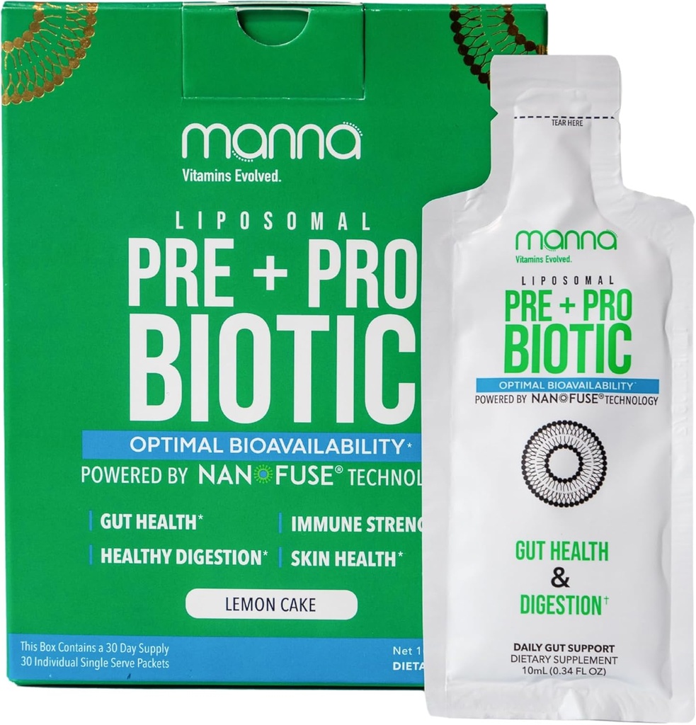 Manna Vitamini Evolved liposomski prebiotični + probiotični paketi – 40 milijard CFU, 8 sevov – črevesni, prebavni, imunski podpora – visoka absorpcija, polica, dnevni dodatek, 30 posameznih serv