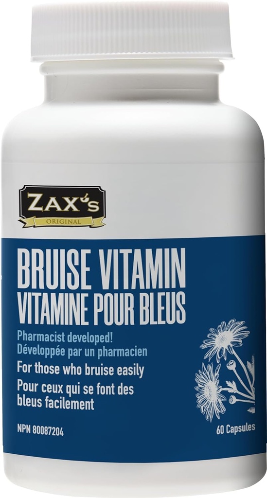 Zax's Bruise Vitamin Pharmacist Razviti dodatki za podplutbe Močne modrice Zmanjševalec, cink, Vitamin K, D3, Askorbinska kislina, Citrus Bioflavonoidi, 60 Caps, Combine Arnica Bruise Cream