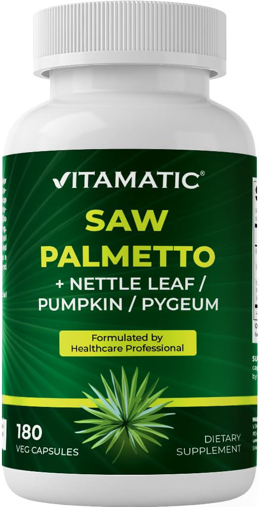 Vitamatska žaga Palmetto Extract za moške in ženske 180 Veg kapsule - izdelana z bučno seme, Pygeum, Nettle Leaf - Izdelano v ZDA - spodbuja zdravo prostate funkcijo