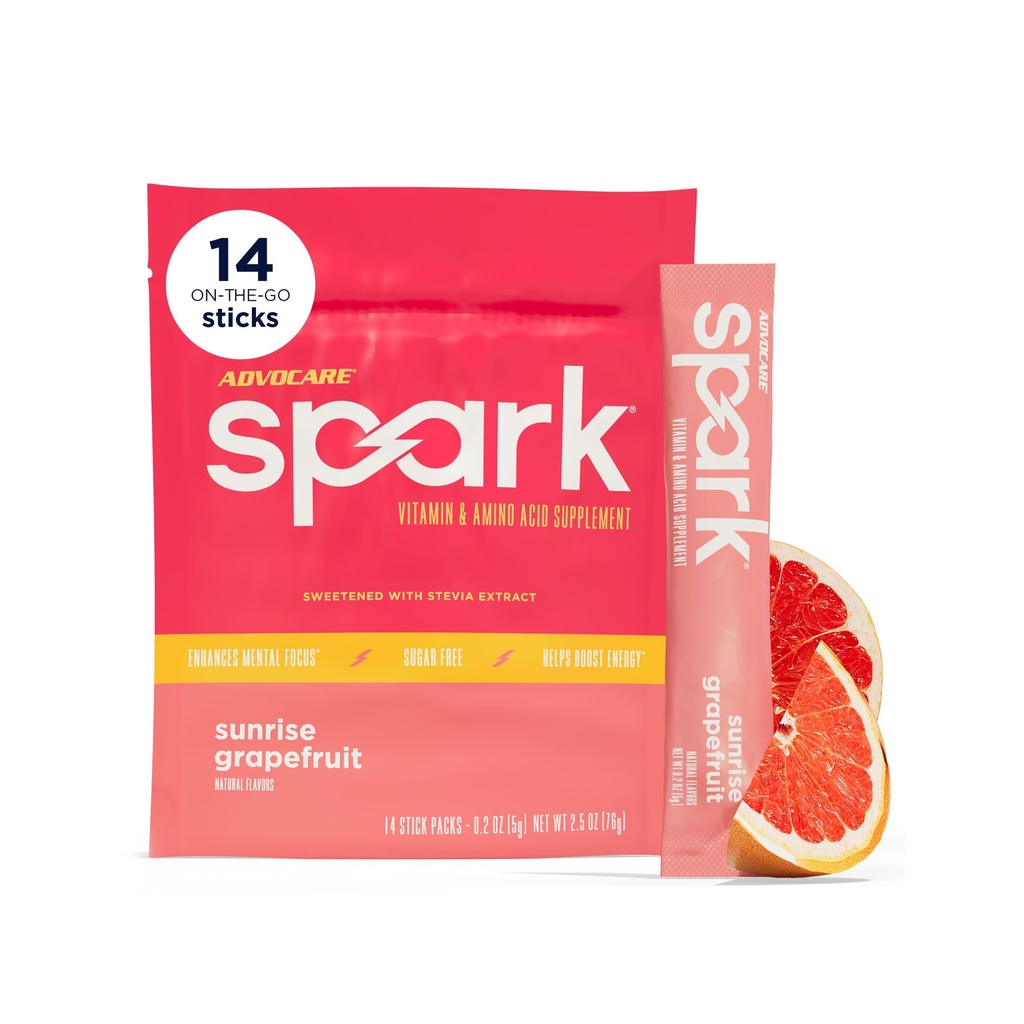 AdvoCare Spark - Energy Drink Mix - Vitamin & Aminokislina dodatek - Podpira energijo in fokus* - Prenosna Imunska podpora* - Sugar-free - Sunrise Grenivke, 14 Packs (2,5 oz)