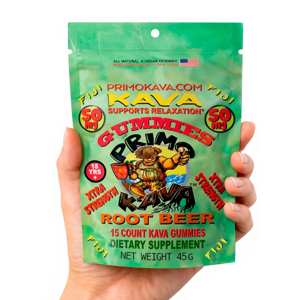 Kava Kava Gummies 50mg – Močna plemenita Kava s 50mg Kavalaktoni za pomiritev in sprostitev – Alkohol brez alkohola – hitro delujoč Fidži Kava korenski ekstrakt – korensko pivo aroma – 15 grof