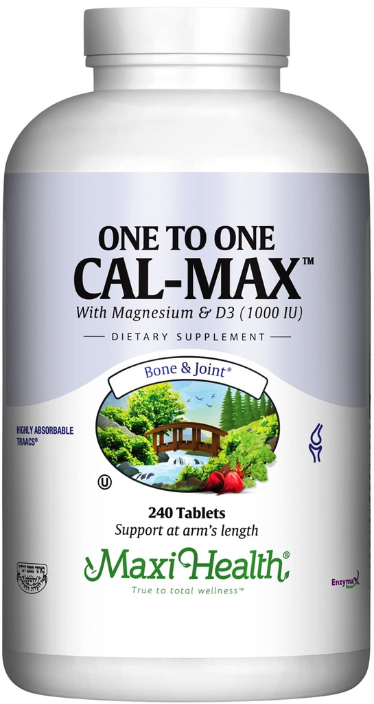 Maxi Health 500 mg Kalcijev dodatek z vitaminoma D3 (1000 i.e.) in magnezijem (500 mg) - podpora za kosti, zobe in sklepe za moške in ženske - 240 tablet