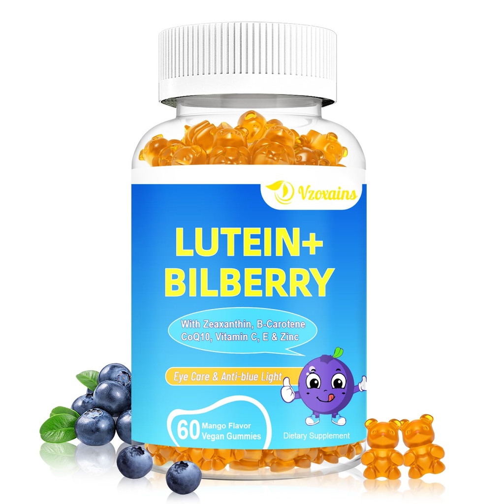 20mg Lutein & Zeaksantin Gumies z borovnico, Astaksantin, Omega 3, Vitamin C, E - Sugar Free Eye Health Supplement za odrasle in otroke - suho oko Relief, Vizija Jasnost, Makularna podpora