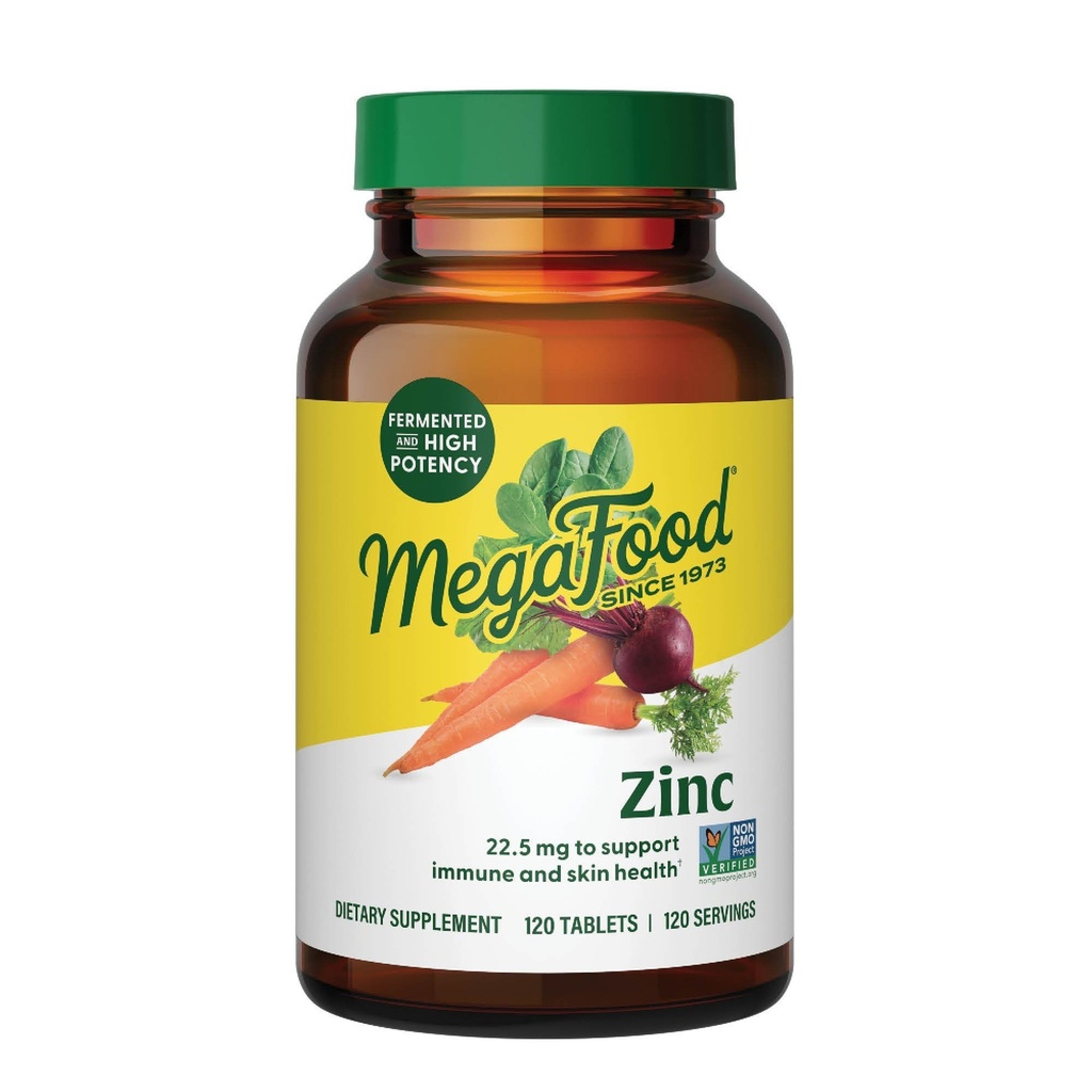 MegaFood Cinkove dodatke za ženske in moške - Veganske imunske podpore dodatek z 22,5 mg visoke jakosti fermentirane cinkove tablete - Made with Real Food - 120 tablete, 120 Sluge