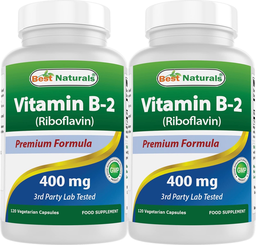 Najboljši naravni vitamin B2 (Riboflavin) 400mg - Migrena Relief - Veggie kapsule - Conezyme Precursor - 120 Count (120 Count (Pack of 2))