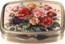 Dynippy tablete zaboj tablete škatla z ogledalom Retro Pocket 2 Predel Medicina Primer Vitamin tablete Organizator za žepno torbico in potovanja (Cute Flower)