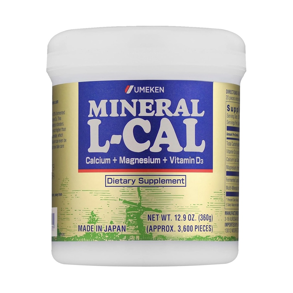 Umeken mineral L-Cal kalcij z vitaminom D3, 6 mesecev oskrba, voda topljiva kroglica Format z magnezijem in minerali, hitro absorbira kalcij magnezij D3 dodatek, 3.600 kroglice, 360g, pakiranje po 1