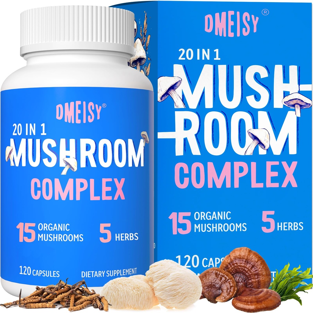 Dodatek gob 2600mg, 20-v-1 goba kompleks, z levi griva, Cordyceps, Reishi, Turčija rep, Chaga - Možganski dodatki za spomin in fokus, Spominski dodatki, Mood, Immuniteta, 120 Kapsula