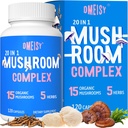 Dodatek gob 2600mg, 20-v-1 goba kompleks, z levi griva, Cordyceps, Reishi, Turčija rep, Chaga - Možganski dodatki za spomin in fokus, Spominski dodatki, Mood, Immuniteta, 120 Kapsula