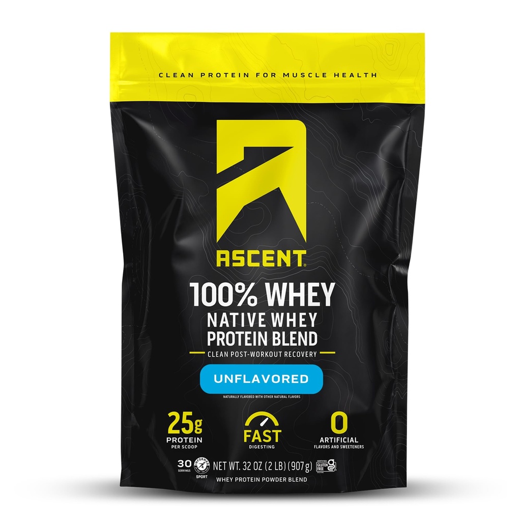 Vzpon 100% sirotkinih beljakovin v prahu - izolat sirotkinih beljakovin post-workout, brez umetnih arom in sladil, brez glutena, 5,5 g BCAA, 2,6 g Leucina, brez arome 2 lb