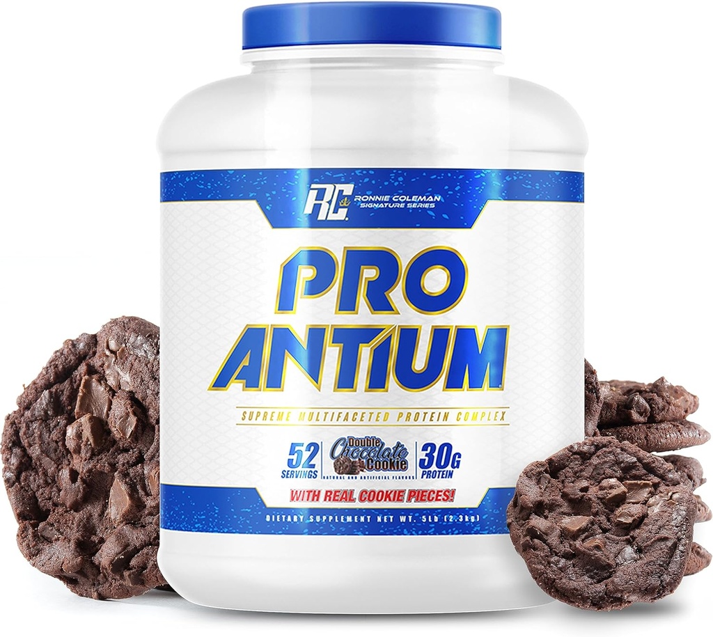 Ronnie Coleman Signature Series Pro-Antium Whey Protein Powder z BCAA in EAA je, Kreatin za regeneracijo in Lean Muscle Support, 30g Beljakovine na serviranje, dvojni čokoladni piškoti, 5 Lb