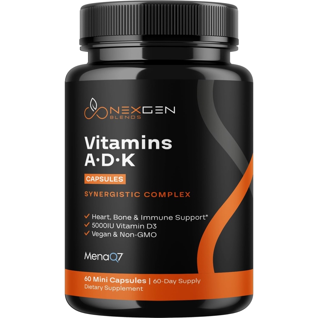 Visoka absorpcija ADK dodatek vitamina - vegan vitamin D3 K2 MK7 & A za kalcij regulacijo Plus kostna srčna ščitnica in imunske podpore - vitamin ADK s 5000 i.e. D3 brez GSO in glutena (2 meseca)